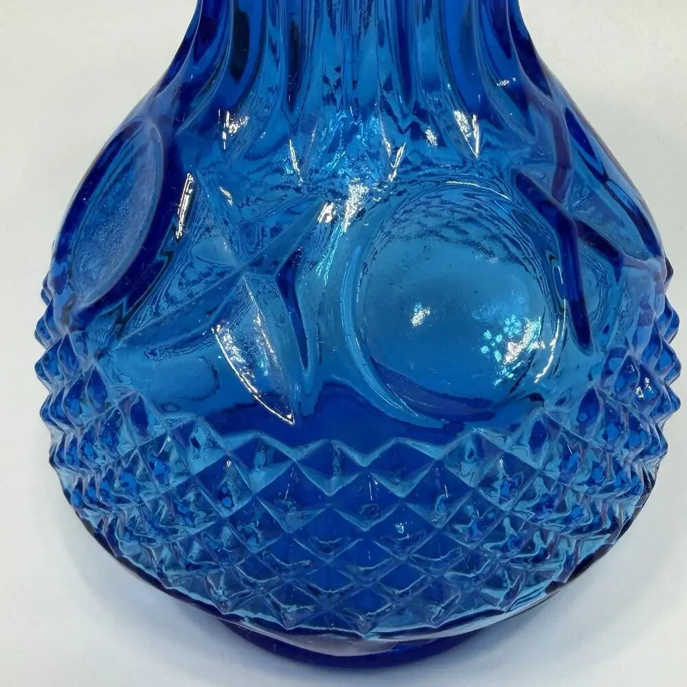 Vintage Blue Coin Glass Hobnail Vase 6.5